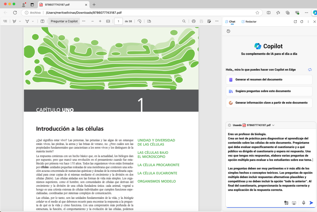 
Evaluación formativa en Copiloto desde Edge a partir del contenido en un documento PDF