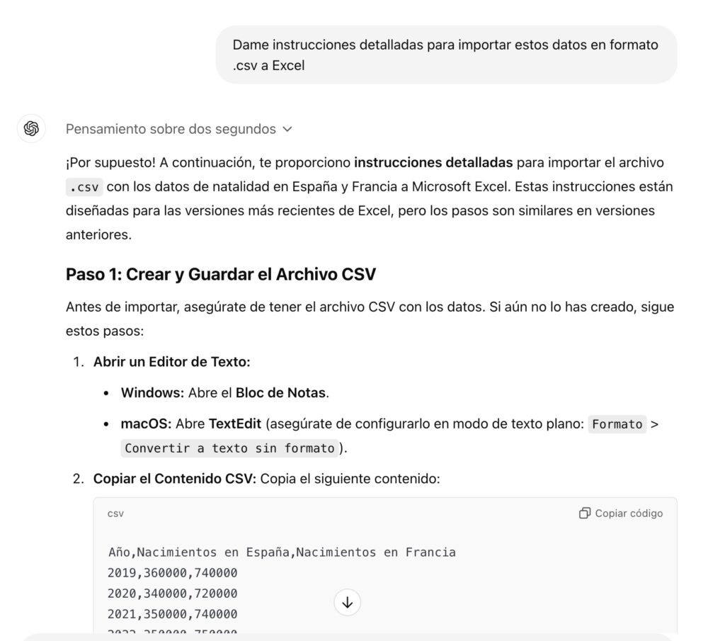 instrucciones detalladas archivo csv a excel